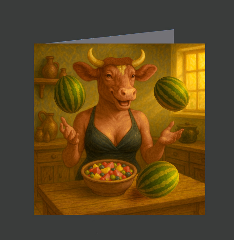 27. Cow Making Fruit Salad 01B-1075